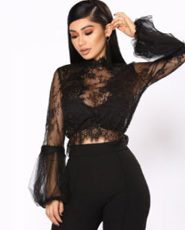 NO PROMISES BUBBLE SLEEVE TOP - BLCAK